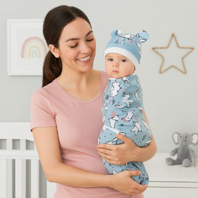 Bebe couverture emmaillotage lapin bras maman
