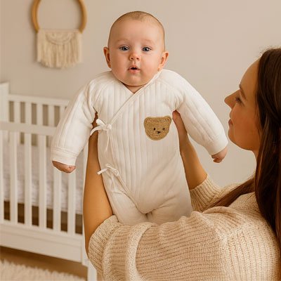 Bebe-fille-en pyjama-bebe-tout-doux-tenu-par-manman  dans ses deux mains