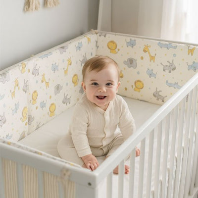 Bebe souriant a l'interieur Tour de lit bebe ultra doux securise