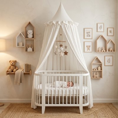 Ciel de lit cocon feerique blanc bebe
