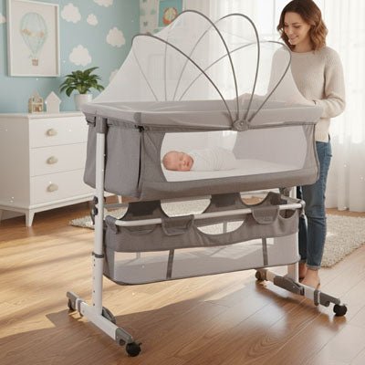 Maman souriant bebe dormant tranquillement lit bebe cododo