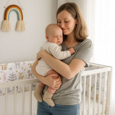 Maman sur les bras bebe endormi cote Tour de lit bebe ultradoux securise
