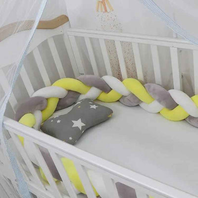 Tour de lit tresse jaune gris blanc