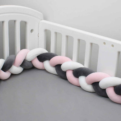 Tresse de lit protecteur rose gris blanc