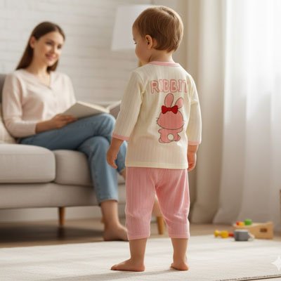 Bébé en Pyjama bebe rose content