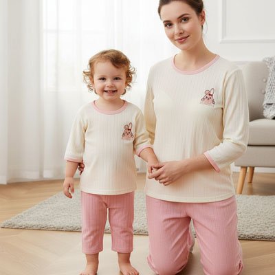 Bébé et Maman en Pyjama bebe rose