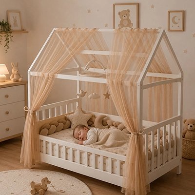 Ciel de lit bébé caramel bébé dort paisiblement