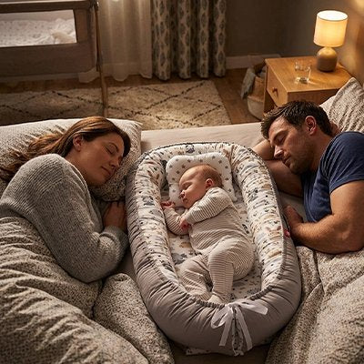Reducteur de lit pour bebe bébé maman papa dorment